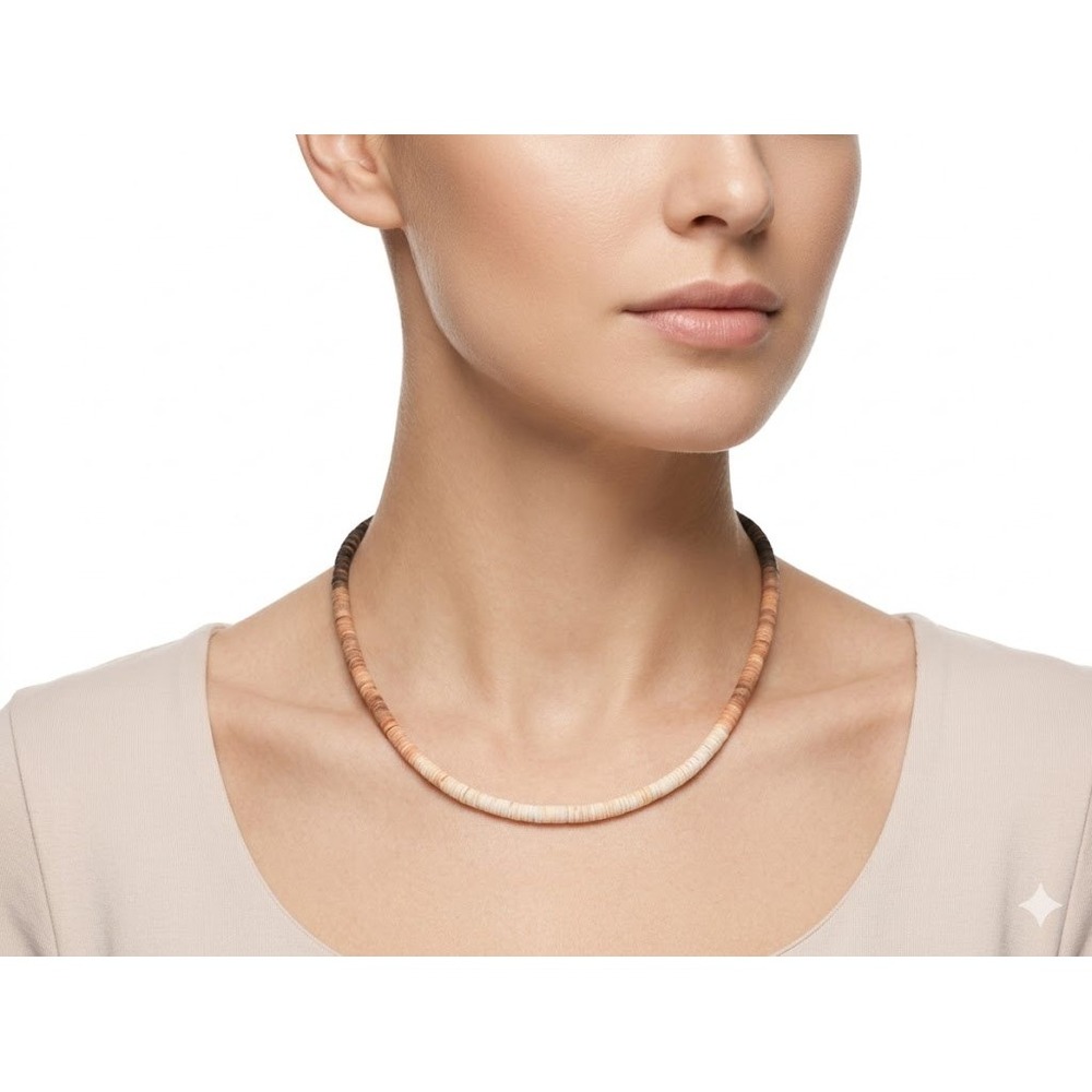 Santo Domingo Pen & Melon Shell Heishe Necklace - 18" Handmade Jewelry